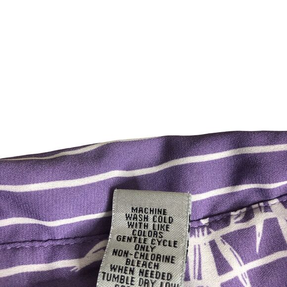 Catherines Top Womens Petite 2X Purple Floral Striped Semi Sheer Beach Button Up - Picture 7 of 15